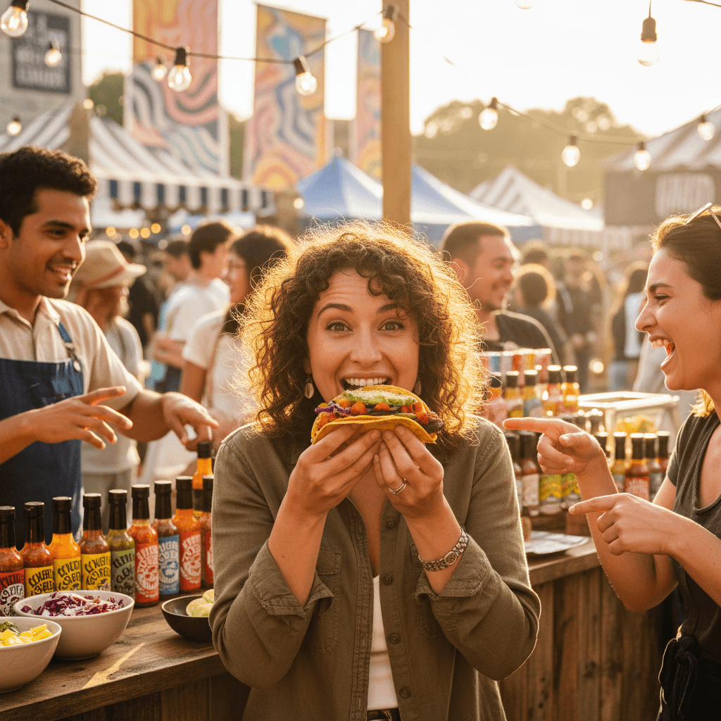 Customer enjoying a memorable moment discovering local products at an event