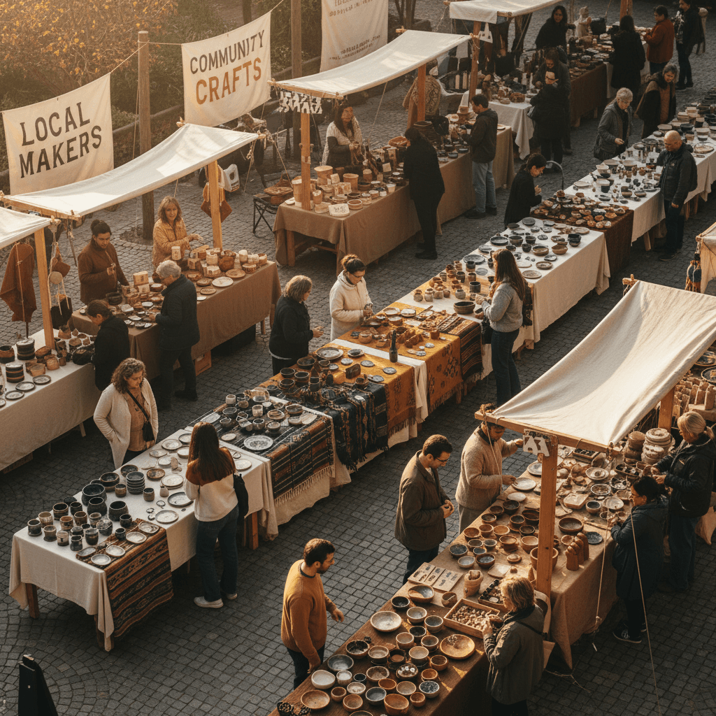 Pop-up market with local vendors and handcrafted goods